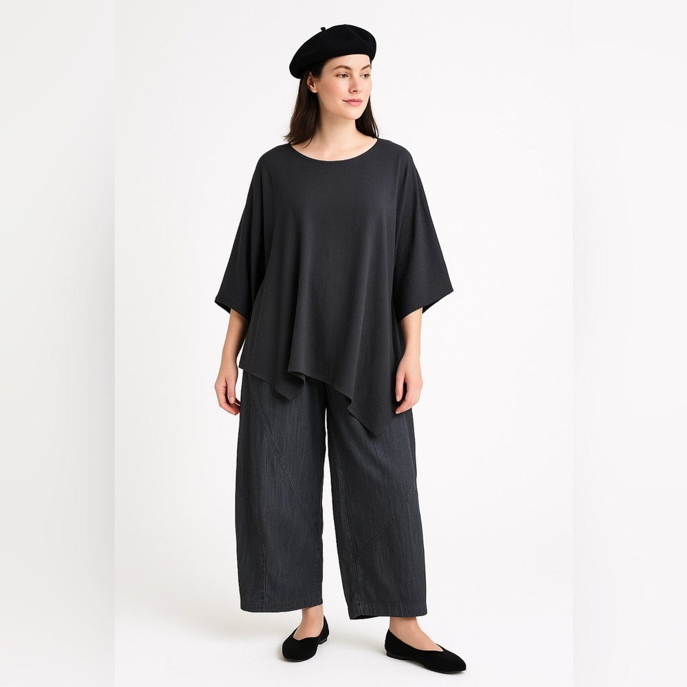 Spirithouse Wide Leg Cropped Pants Charcoal Gray S barrel leg large lagenlook